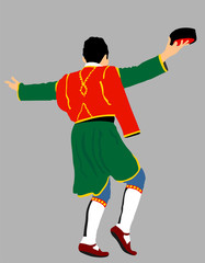 Montenegro traditional wedding dance Oro. Balkan music player and singer vector illustration. Folklore event. Groom dancer.