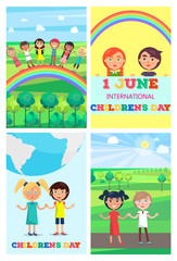 Children s Special Day Colorful Poster of Four