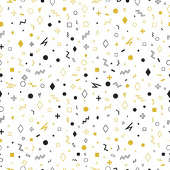 Abstract art. Retro background. Seamless print. Avant-garde ornament. Vintage pattern. Bauhaus graphic. Memphis illustration. Hipster design. Futuristic backdrop. Geometry wallpaper. Vector.
