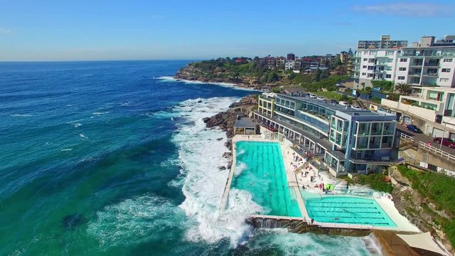 BONDI, AUSTRALIA - NOVEMBER 2015: Aerial view of Bondi Pools. They are a famous Sydney attraction.