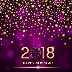 Abstract shining falling stars on purple ambient blurred background. New Year 2018 concept. Luxury design. Vector illustration