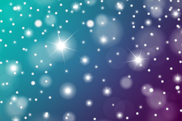 Abstract particles effect for luxury or Christmas greeting card. Sparkling texture. Snow and stars on blue and turquoise background. Vector illustration