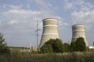 Towers of nuclear power station in Udomlya, Russian Federation