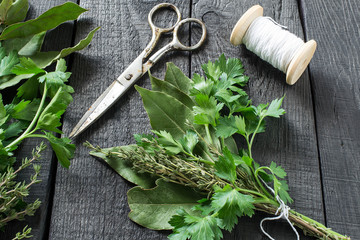 Bunch of fresh aromatic herbs - bouquet garni