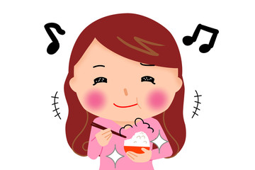 人女性新米ご飯食べる