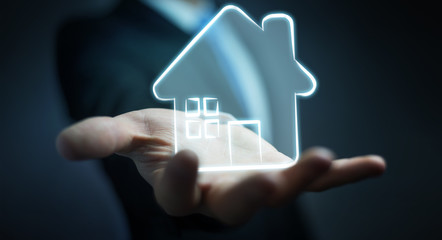 Businessman holding manuscript real estate plan project