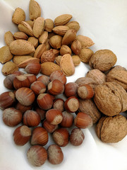almonds, walnuts and hazelnuts