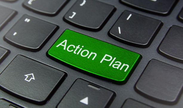 Close-up the Action Plan button on the keyboard and have Green color button isolate black keyboard