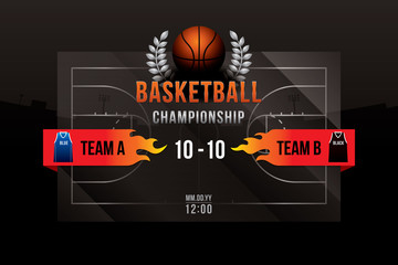 Fototapeta premium Vector of basketball with team competition and scoreboard on court background.