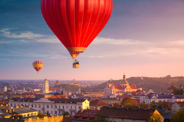 Fototapeta na wymiar Hot air balloons flying over Vilnius