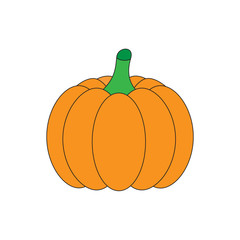 Orange halloween pumpkin, vector illustration. Pumpkin vegetable isolated on white background. Graphic print or icon.