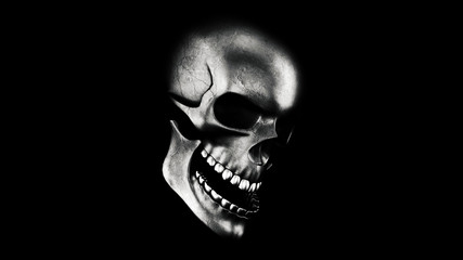 Human Skull On Black Background 3D Rendering