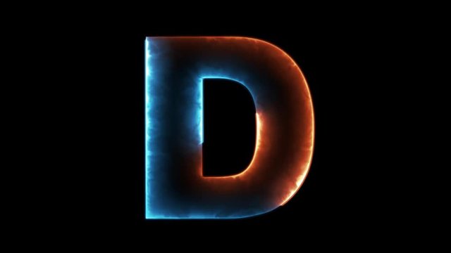 Alphabet letter D outline looping in two colors on black background