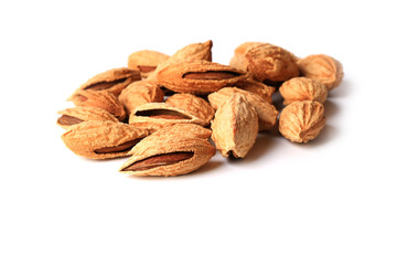 Almonds in shell isolated on white background