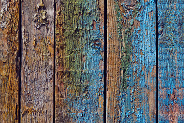 Fototapeta na wymiar Wooden shabby background of boards painted with bright colors