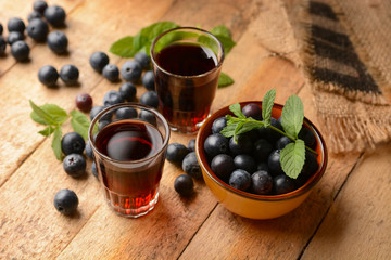 blueberry juice on wooden table