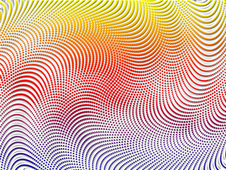 Simple retro halftone gradient pattern with multicoloured waves and swirls