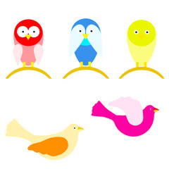vector set with cartoon birds in multiple colors