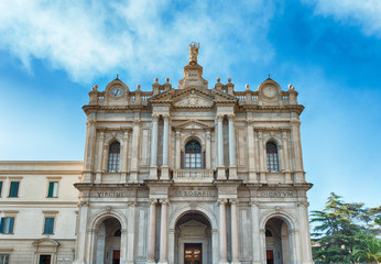 Fototapeta na wymiar Facade of Church of Our Lady of Rosary, Pompei, Italy