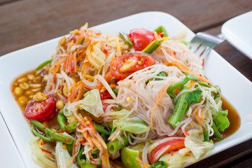 Famous Thai local food "Papaya salad" called Som-tum 