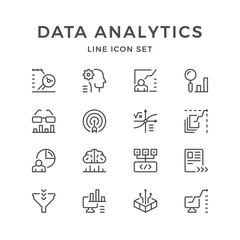 Set line icons of data analytics - obrazy, fototapety, plakaty