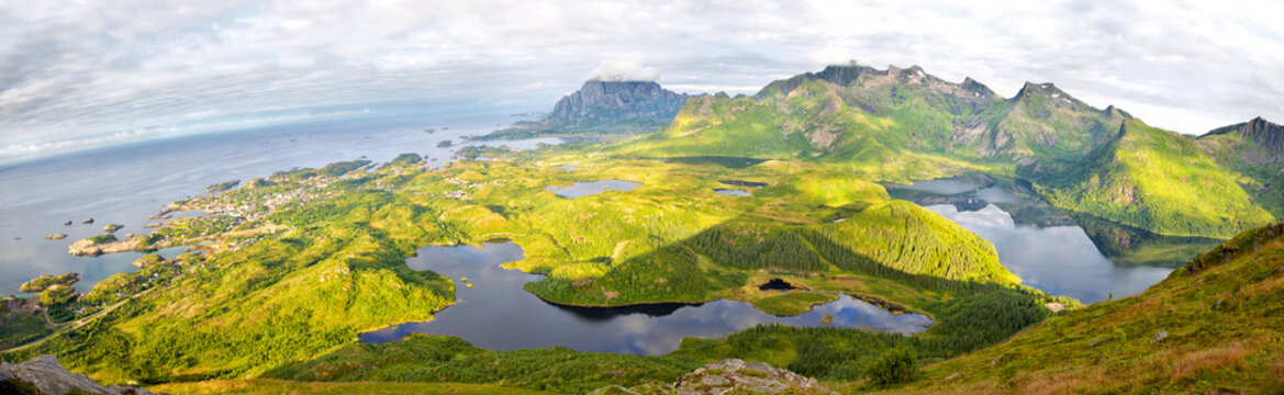 Aerial view panorama of Lofoten Islands, Norway