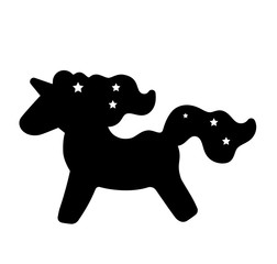 Mane with the stars. Vector unicorn silhouette for logotype, print, banner, poster. Unicorn silhouette. Unicorn head silhouette. Unicorn Logotype isolated on white. Magic animal profile. Horses tattoo
