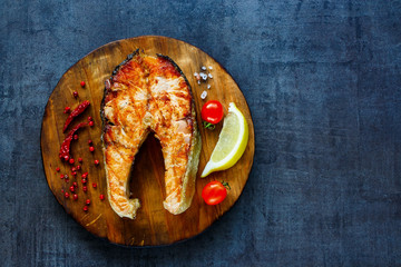 Grilled salmon steak