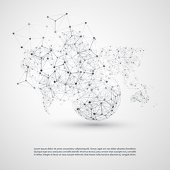 Cloud Computing and Networks Concept with Patterned World Map - Global Digital Connections, Technology Background, Creative Design Template with Transparent Geometric Grey Wire Mesh