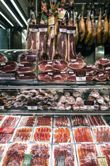 traditional spanish cured meats and sausages la boqueria market barcelona
