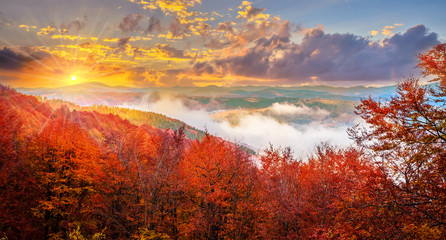 Autumn mountains at sunset