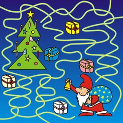 Christmas game for kids. Labyrinth, Santa Claus find way to the christmas tree.