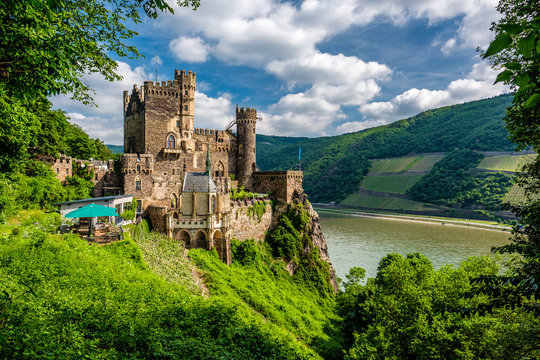 Rheinstein Castle at Rhine Valley (Rhine Gorge) in Germany