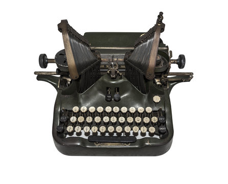 Old typewriter isolated on white background.