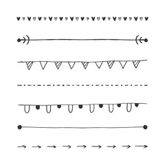 Obraz premium Set of hand drawn, doodle borders and brushes isolated on white background.