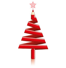 Red Pencil Christmas Tree drawing Star