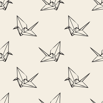 Seamless monochrome  paper origami bird pattern background