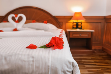 Hotel room prepared for romantic date