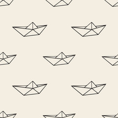 seamless monochrome sailboat origami paper pattern background
