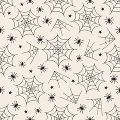 seamless monochrome halloween pattern background with cobweb