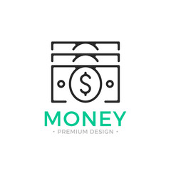 Money line icon. Pile of cash, dollar bills concept. Black vector stack of money icon