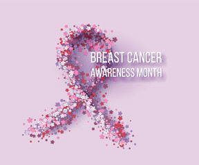 Ribbon of pink flowers - breast cancer awareness symbol. Vector illustration
