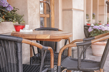 Empty table in open air cafe