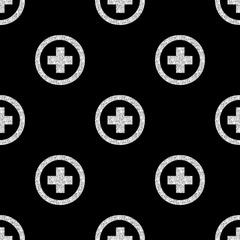 seamless silver glitter aid symbol pattern on black background