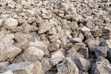 envrionment, adventure, rock climbing concept. simble background of plenty of grey stones of different sizes and forms that cover the surface of high mountain