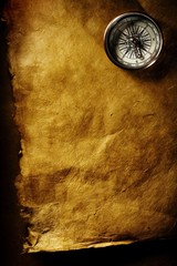 Close up view of the Compass on the old paper background