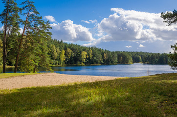 Colorful autumn landscape in the forest lake, Estonia