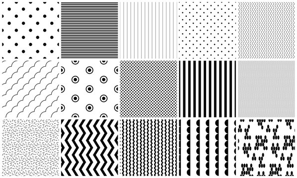 Seamless pattern vector black and white geometric textures. Simple shapes background repeat designs.