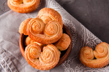 Cookies Palmiers. Sweet puff pastry.