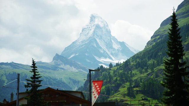 Matterhorn view with Valais flag in front - Shot on RED Digital Cinema Camera at 5K